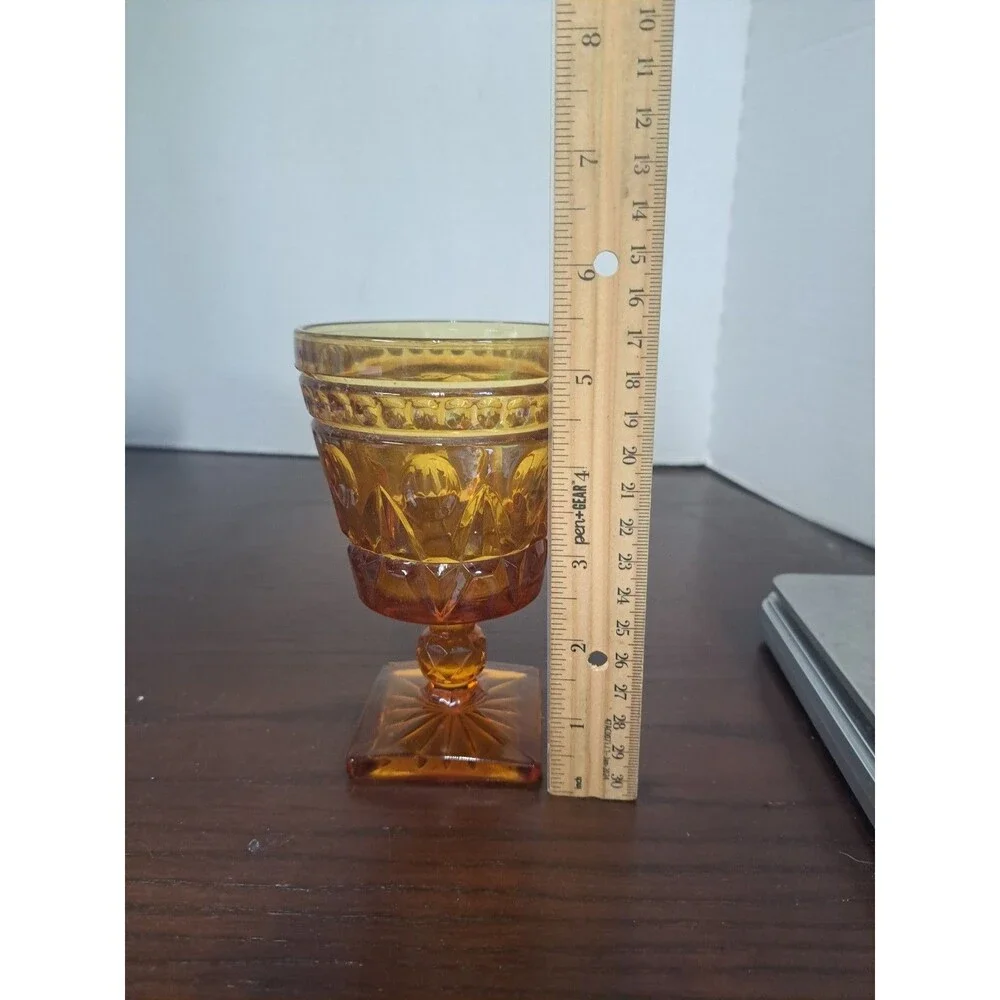 Vintage Indiana Glass Colony Park Lane Amber Water Goblet